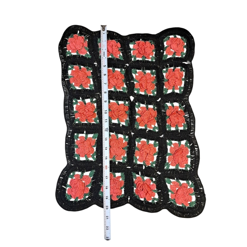 Crochet Small Runner Black With Red Roses - Picture 3 of 6